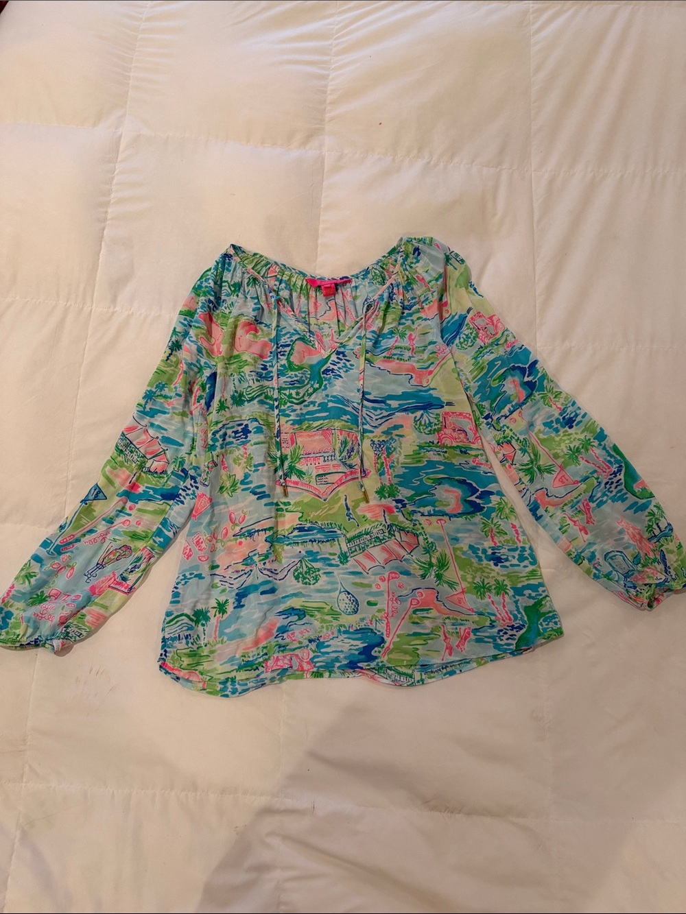 Lilly Pulitzer Honda Classic Peasant Blouse in Blue, Pink & Green